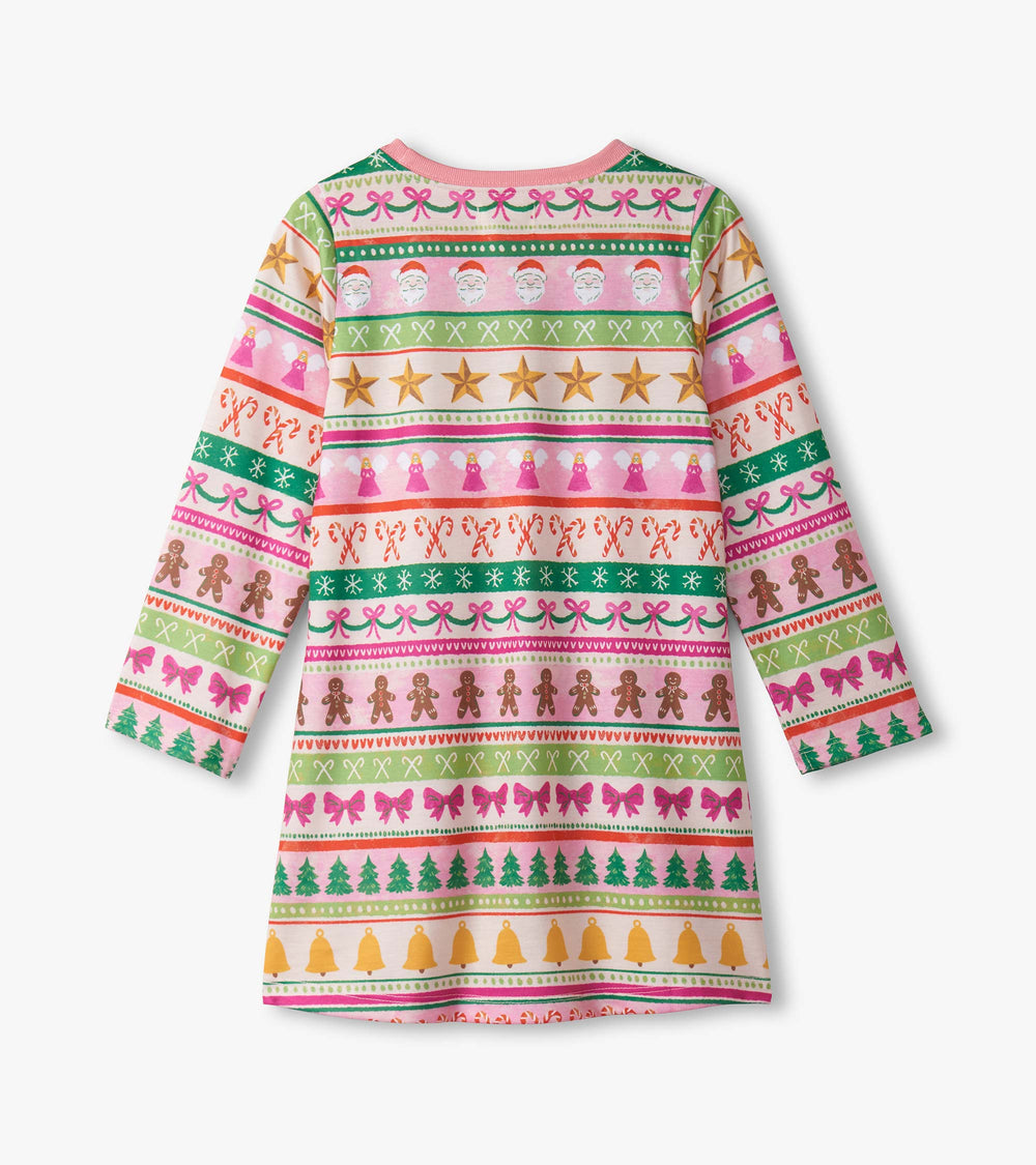 Hatley Girls Pink Fun Fair Isle Long Sleeve Nightdress