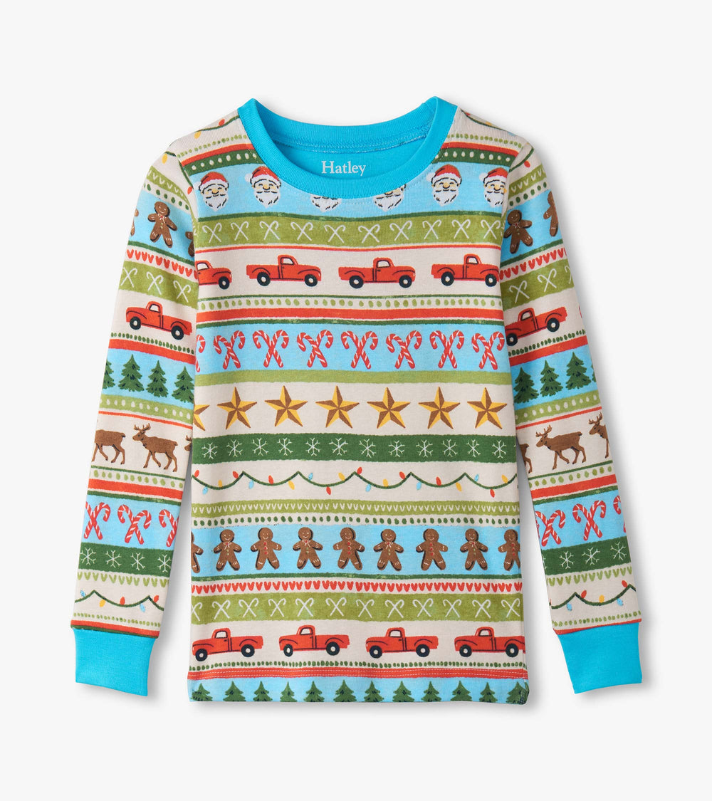 Hatley Boys Blue Fun Fair Isle Cotton Pajama Set