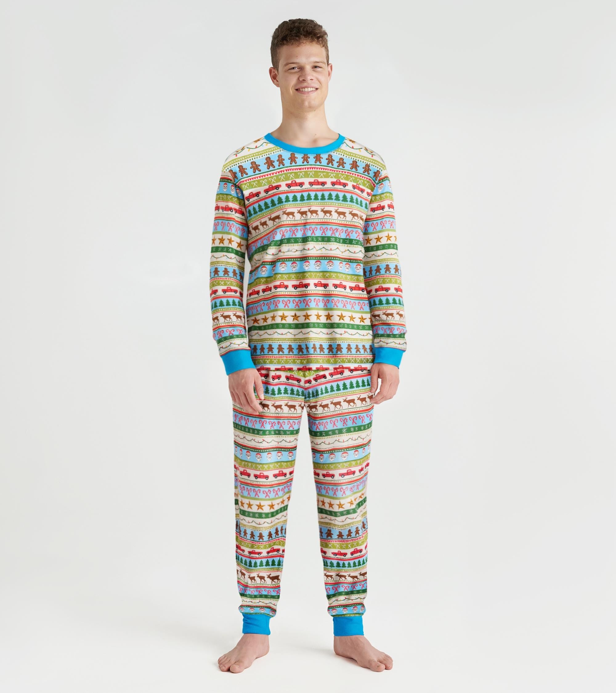 Hatley Men's Blue Fun Fair Isle Cotton Pajama Set