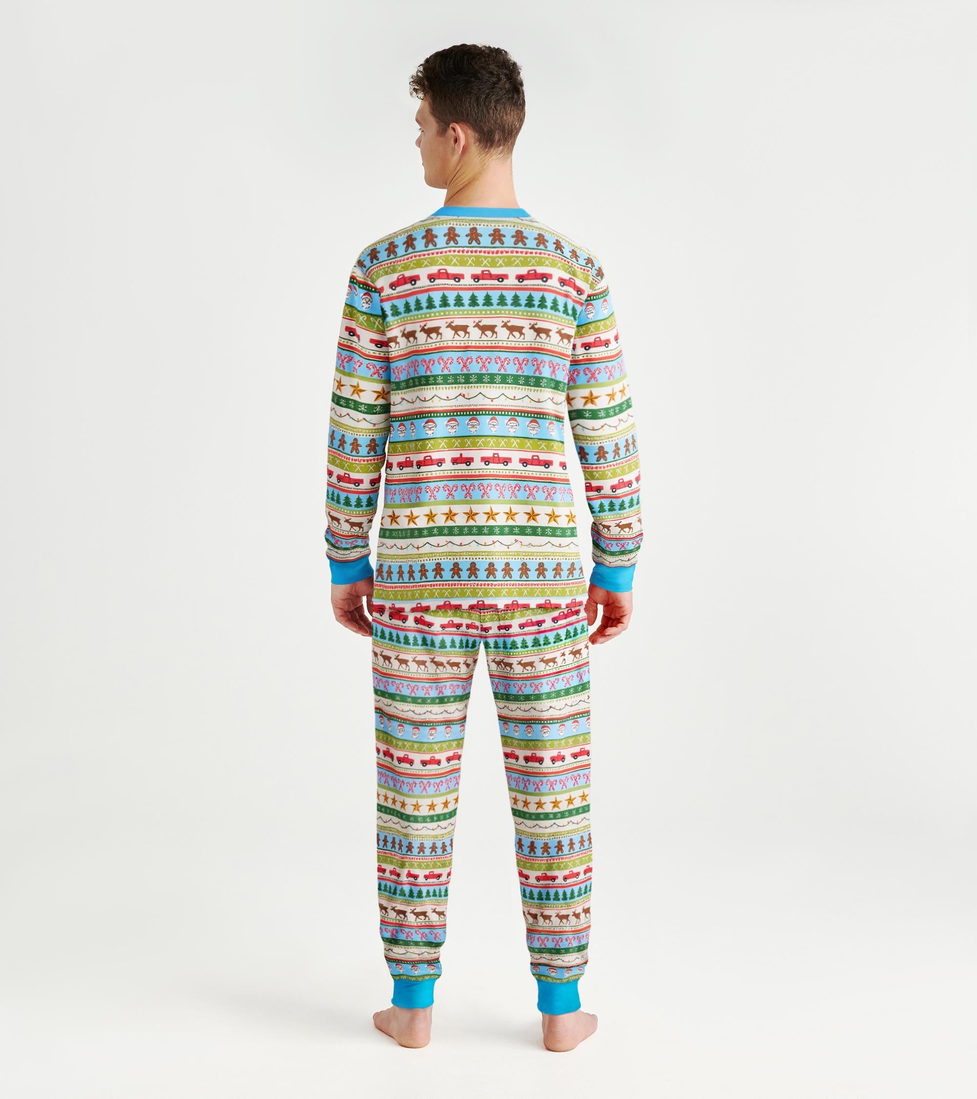 Hatley Men's Blue Fun Fair Isle Cotton Pajama Set