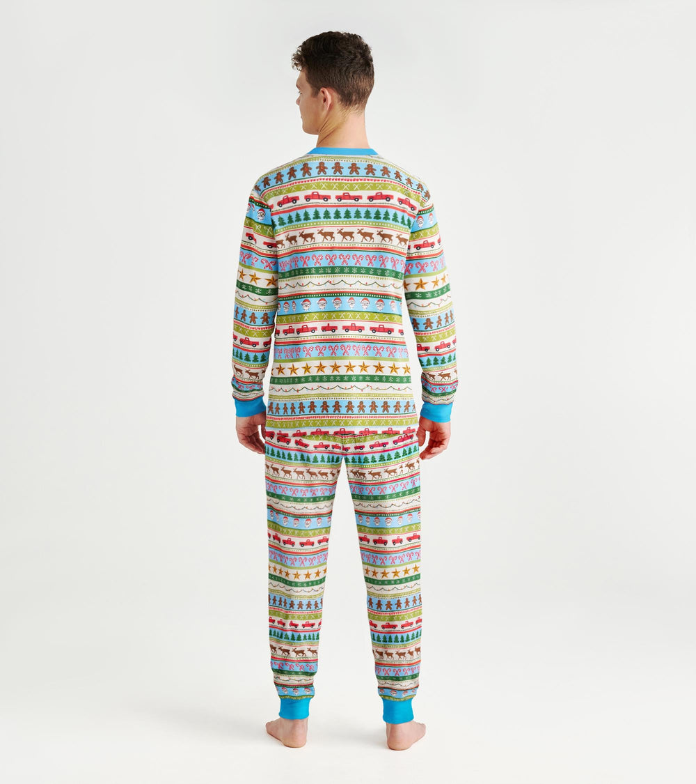 Hatley Men's Blue Fun Fair Isle Cotton Pajama Set