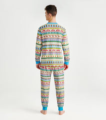 Hatley Men's Blue Fun Fair Isle Cotton Pajama Set
