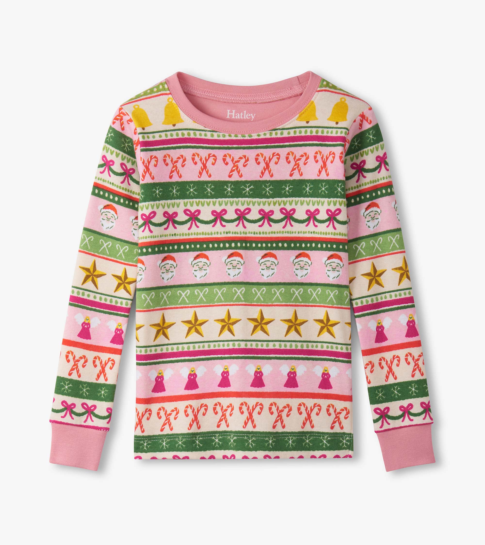 Hatley Girls Pink Fun Fair Isle Cotton Pajama Set