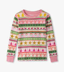 Hatley Girls Pink Fun Fair Isle Cotton Pajama Set