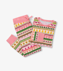 Hatley Women's Pink Fun Fair Isle Cotton Pajama Set