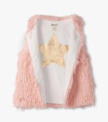 Hatley Girls Pale Pink Feather Faux Fur Vest