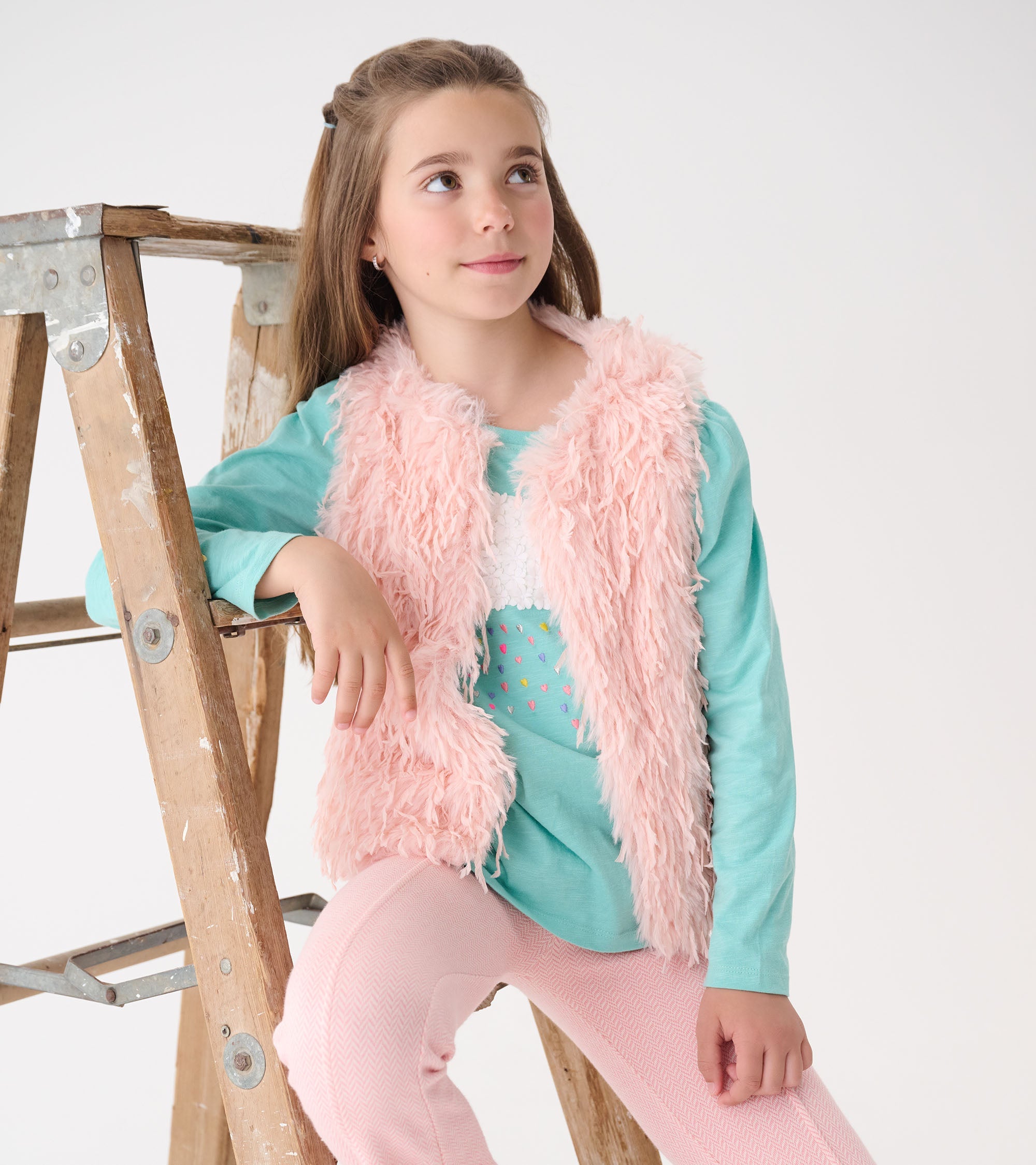 Hatley Girls Pale Pink Feather Faux Fur Vest