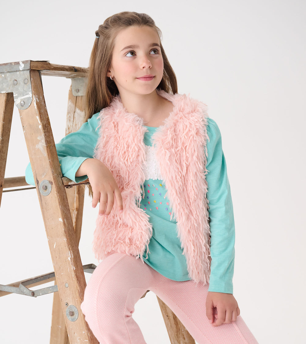 Hatley Girls Pale Pink Feather Faux Fur Vest