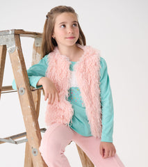 Hatley Girls Pale Pink Feather Faux Fur Vest