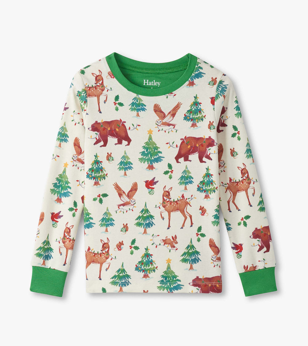 Hatley Girls Holiday Animals Cotton Pajama Set