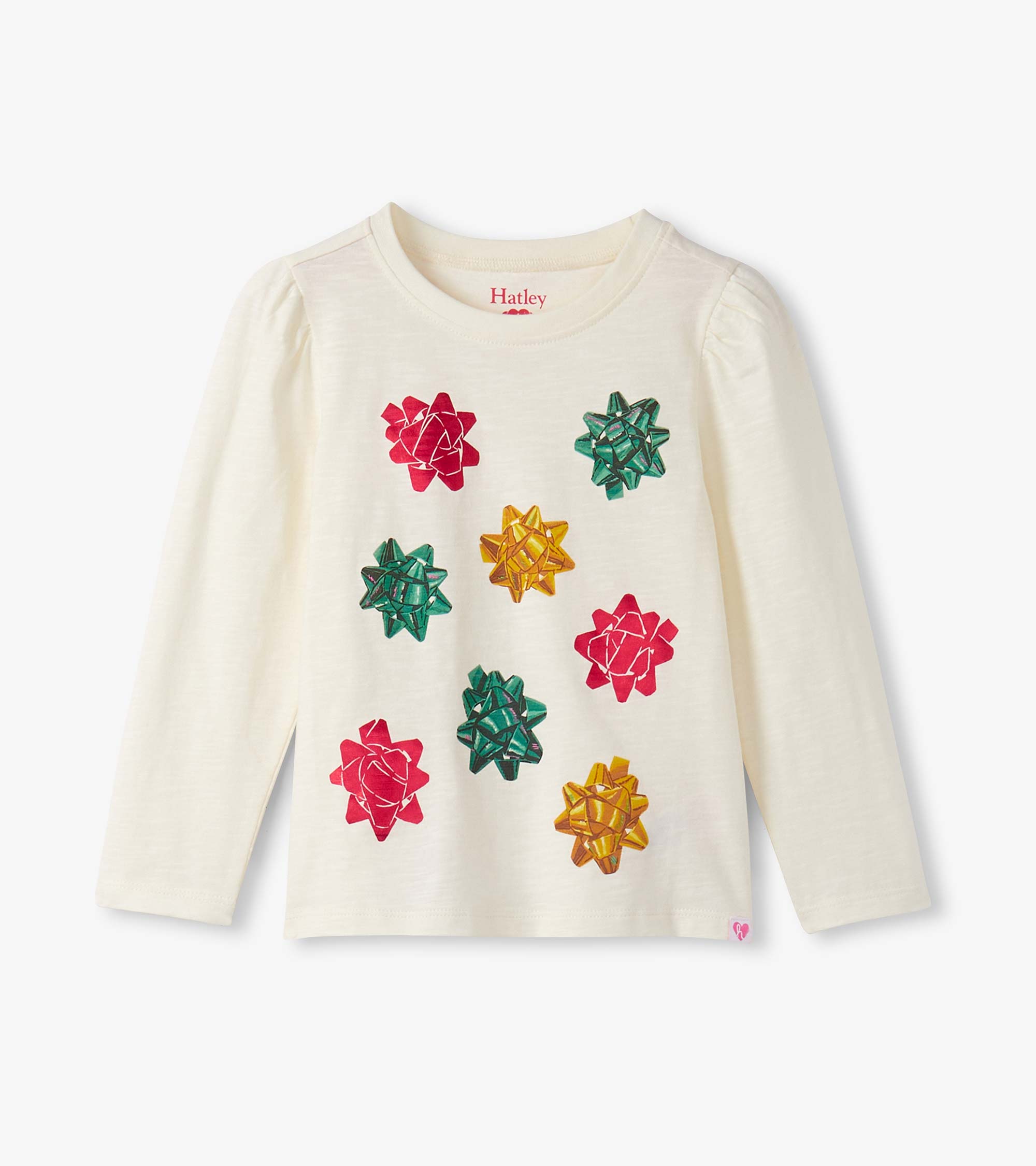 Hatley Girls Festive Bows Puff Sleeve Graphic Tee
