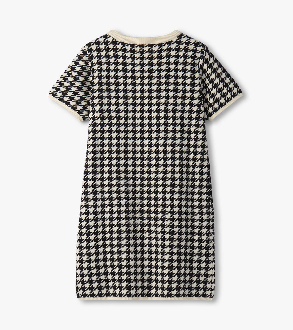 Hatley Girls Houndstooth Sweater Dress with Faux Fur Pockets