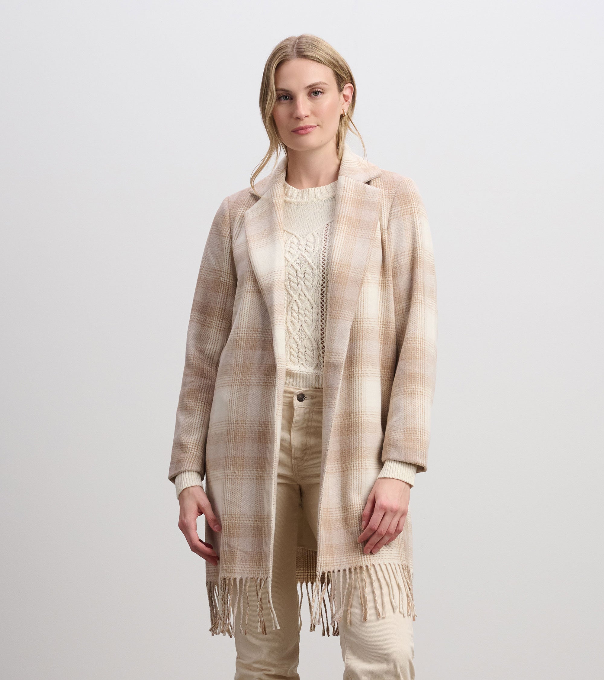 Hatley Fringe Jacket - Light Taupe Plaid