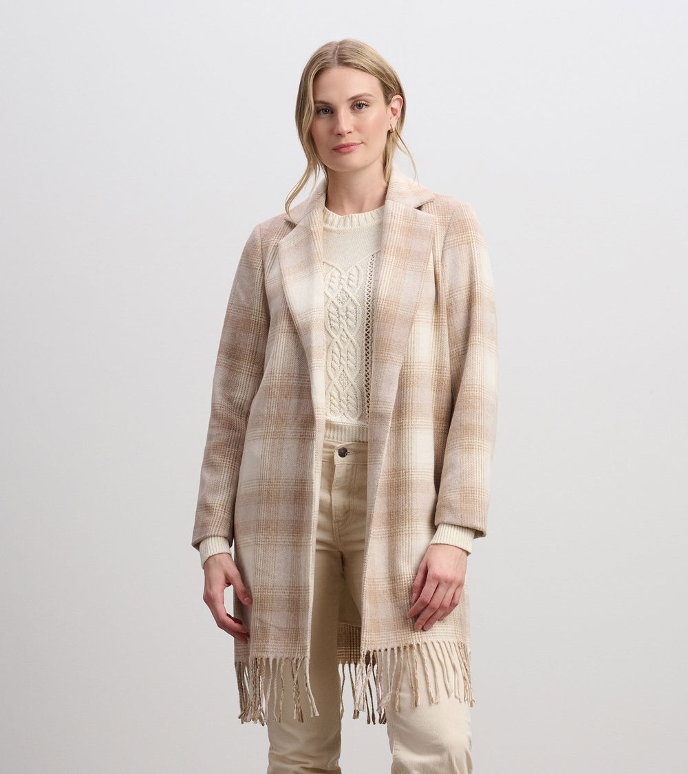 Hatley Fringe Jacket - Light Taupe Plaid