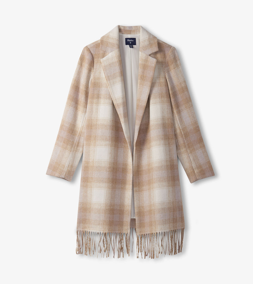 Hatley Fringe Jacket - Light Taupe Plaid
