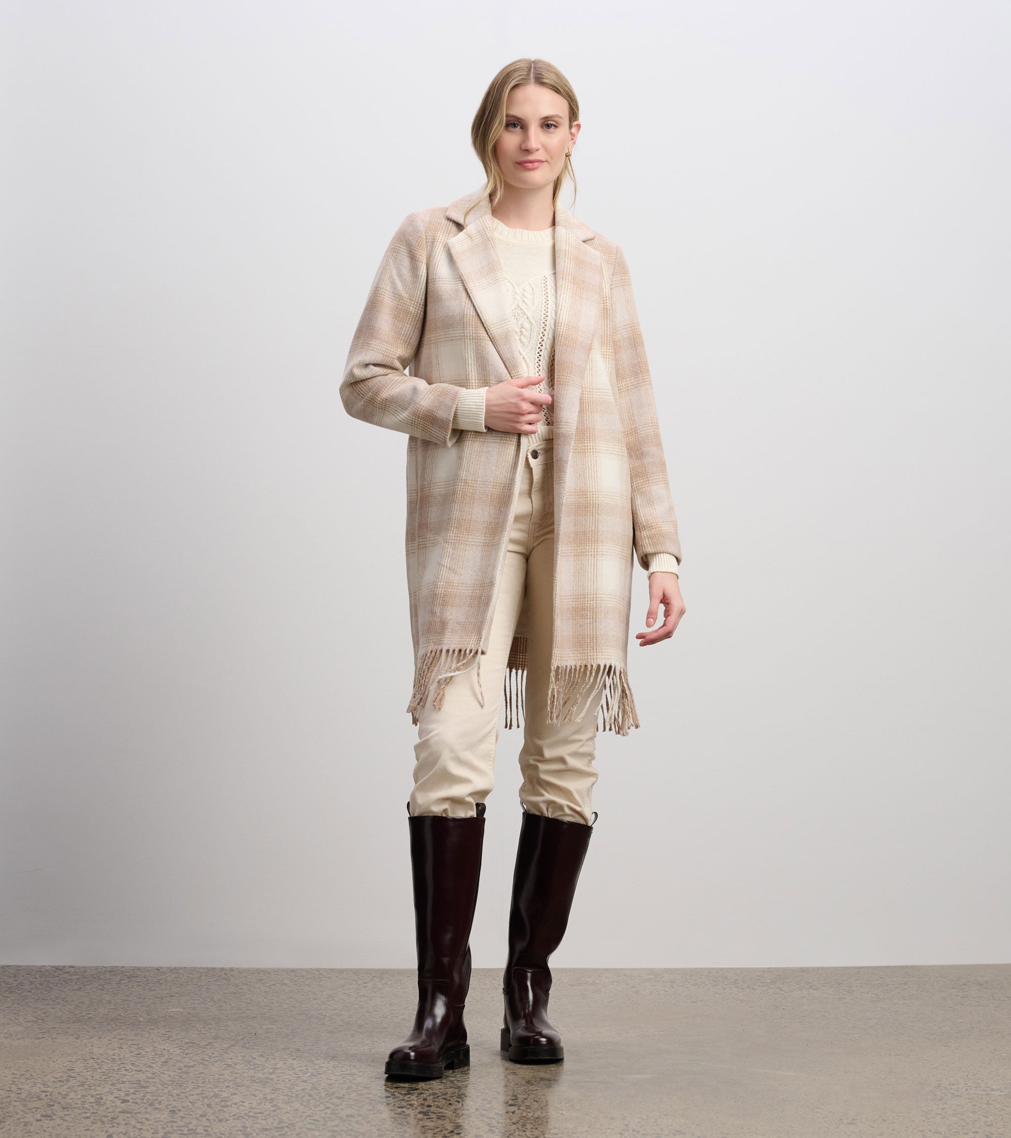 Hatley Fringe Jacket - Light Taupe Plaid