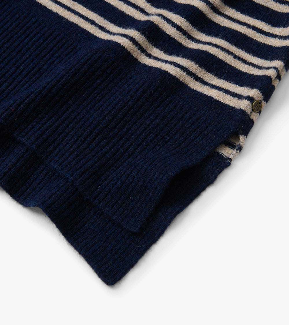 Hatley Mock Neck Sweater - Navy and Camel Stripe