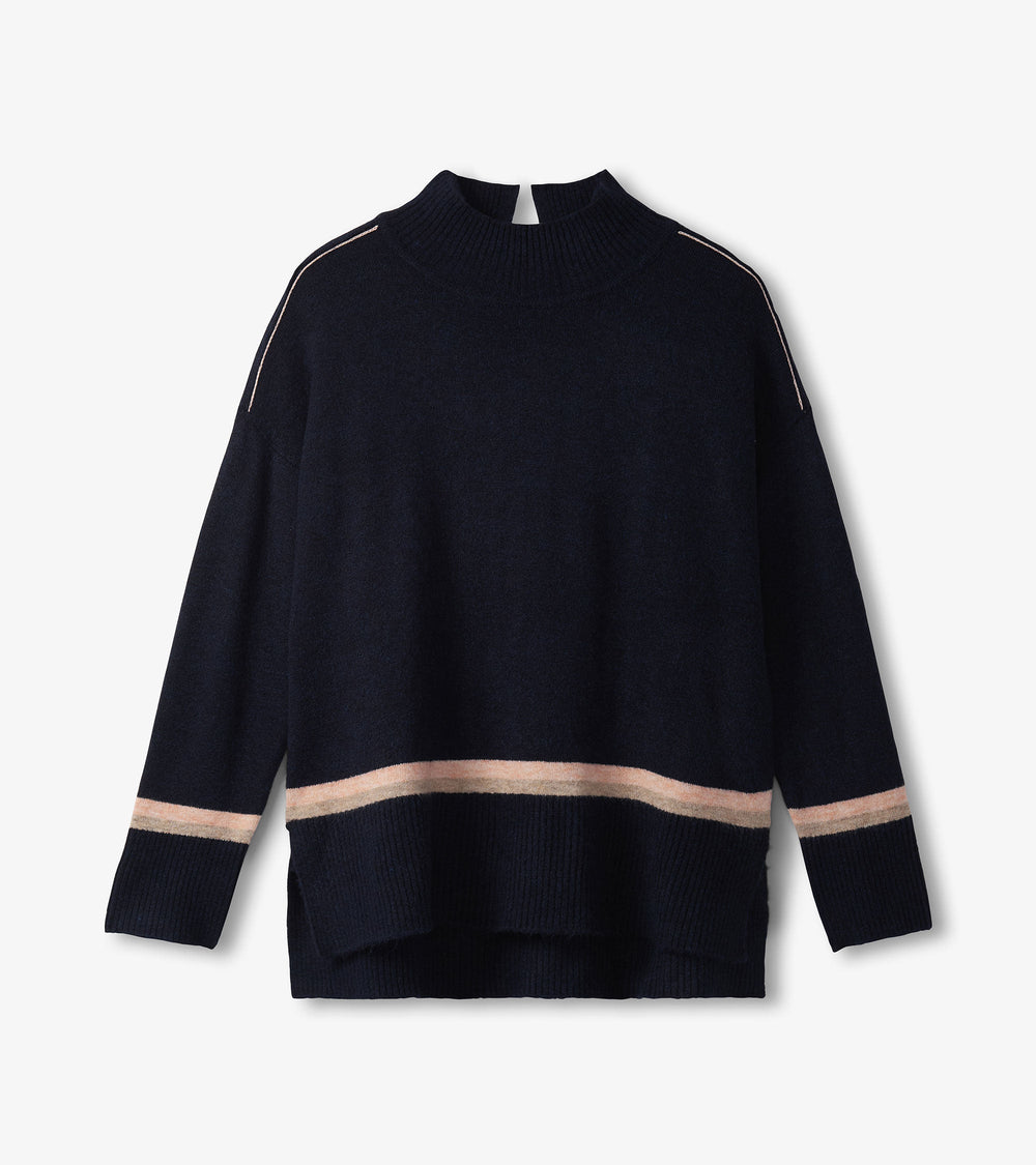 Hatley Mock Neck Sweater - Navy Stripe