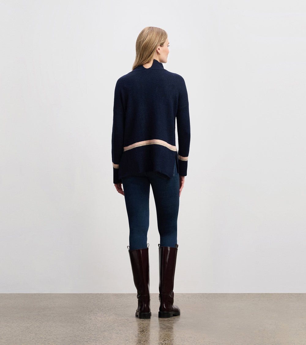 Hatley Mock Neck Sweater - Navy Stripe
