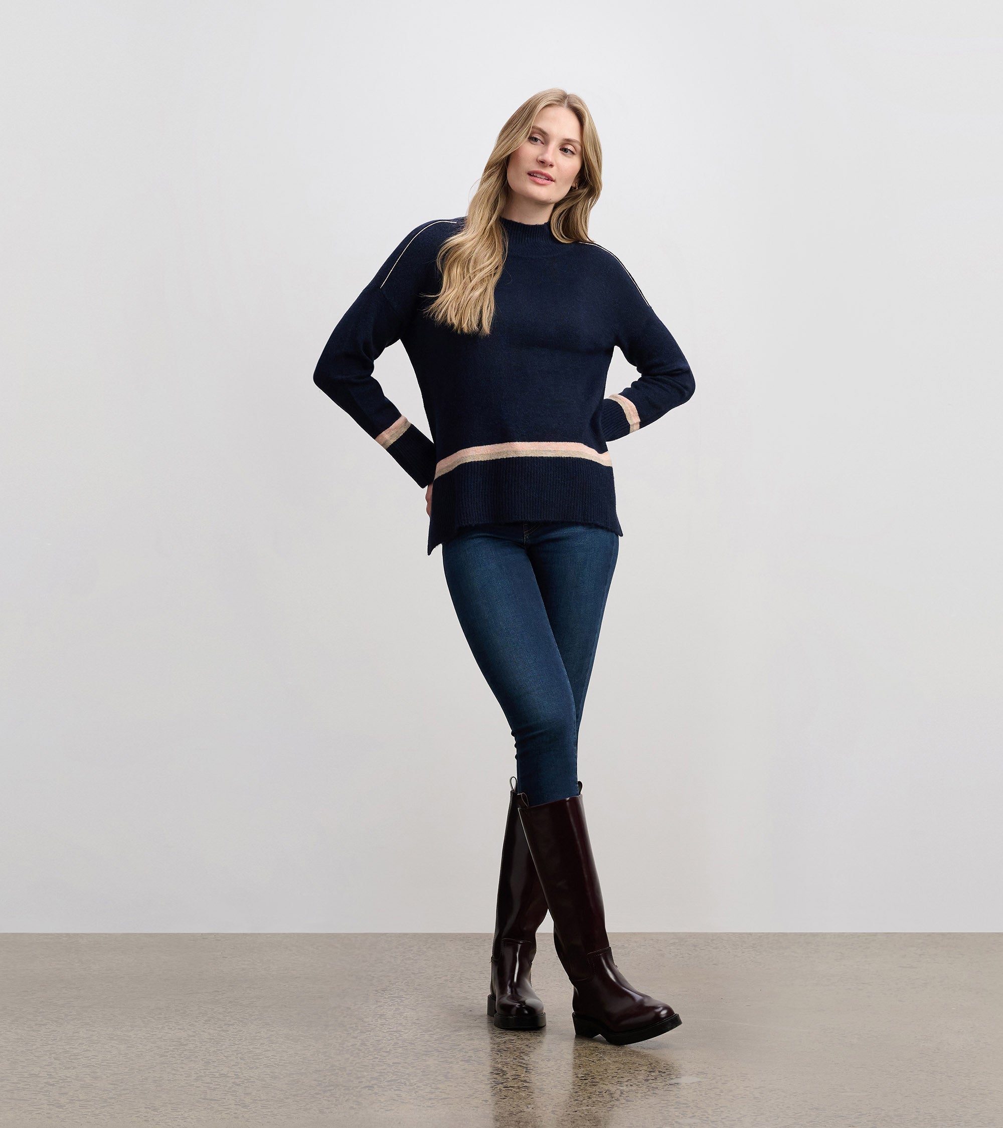 Hatley Mock Neck Sweater - Navy Stripe