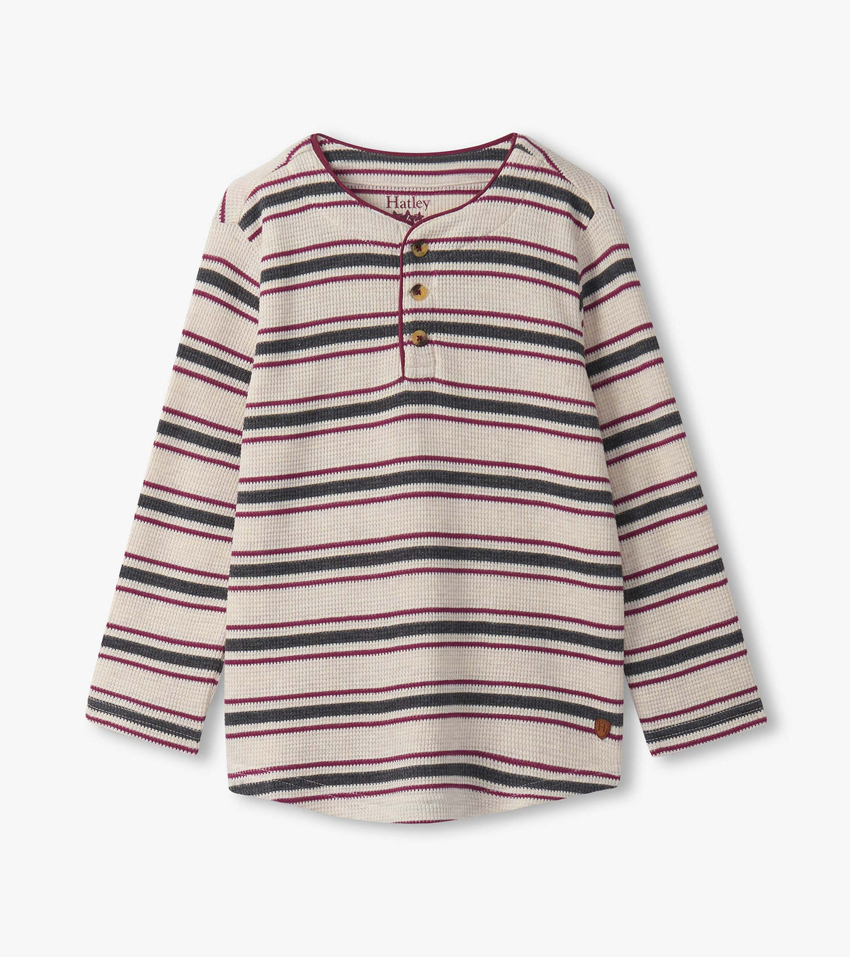 Hatley Boys Oatmeal Melange Stripes Waffle Henley