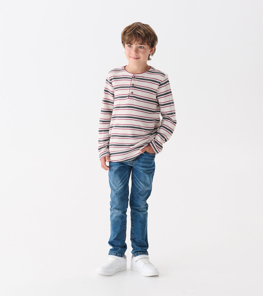 Hatley Boys Oatmeal Melange Stripes Waffle Henley