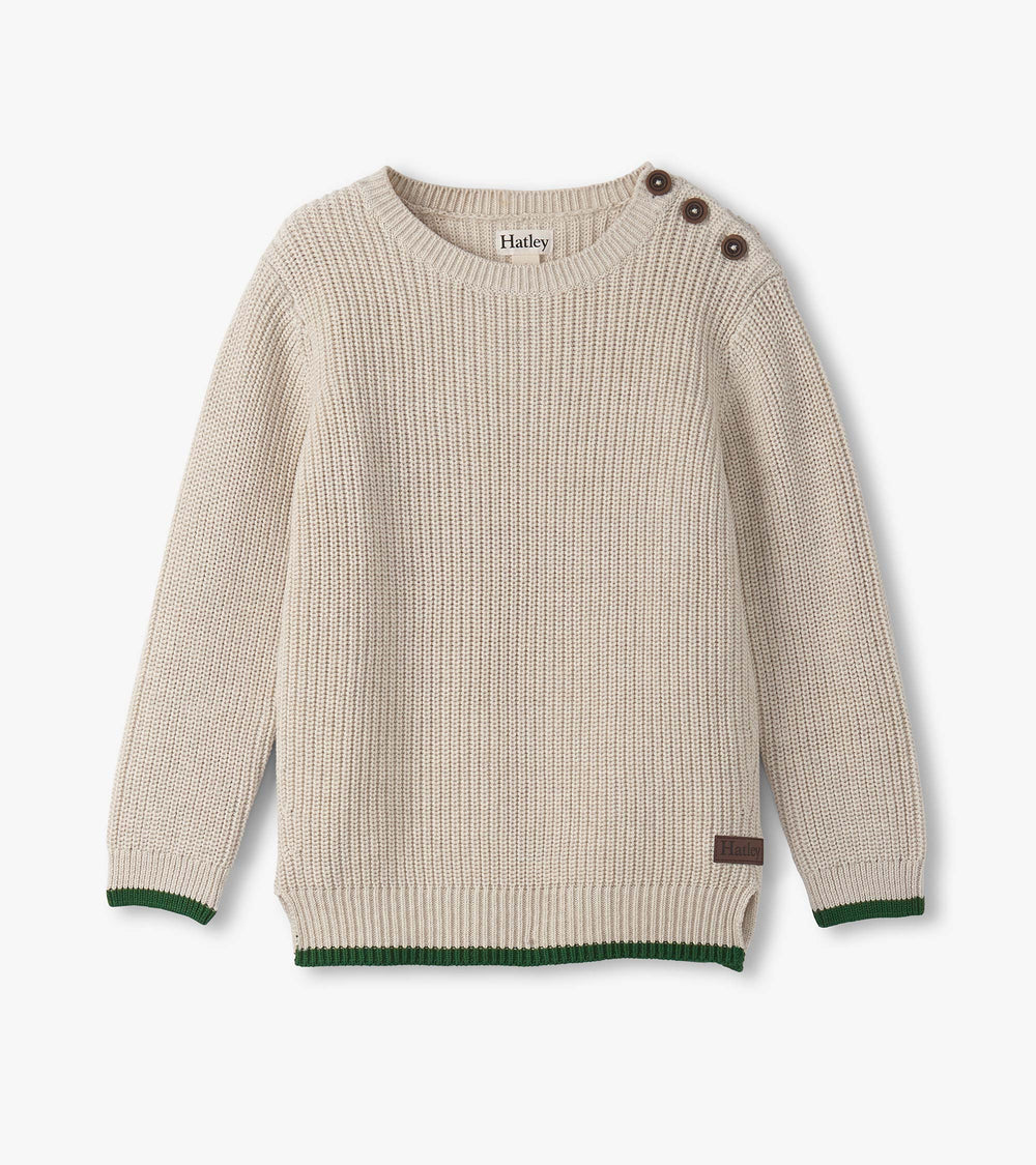 Hatley Boys Oatmeal Melange Button Neck Sweater