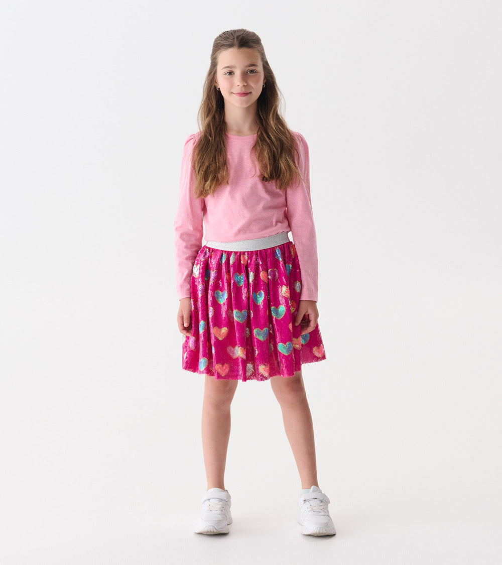 Hatley Girls Pink Busted Hearts Sequin Skirt