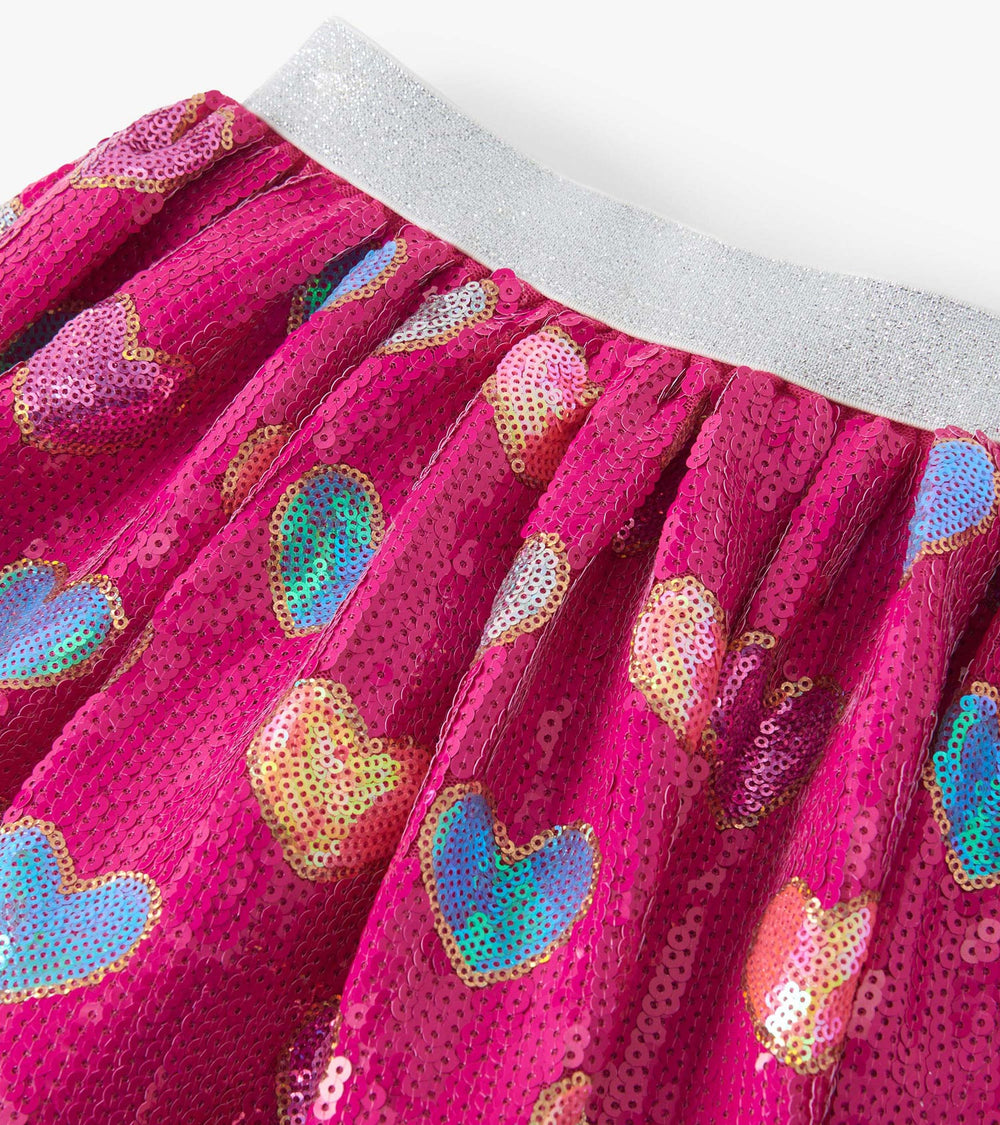 Hatley Girls Pink Busted Hearts Sequin Skirt