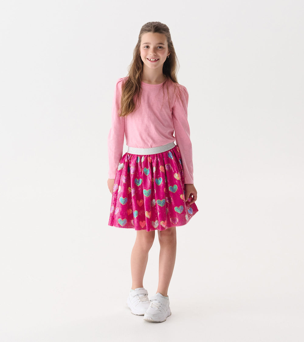 Hatley Girls Pink Busted Hearts Sequin Skirt