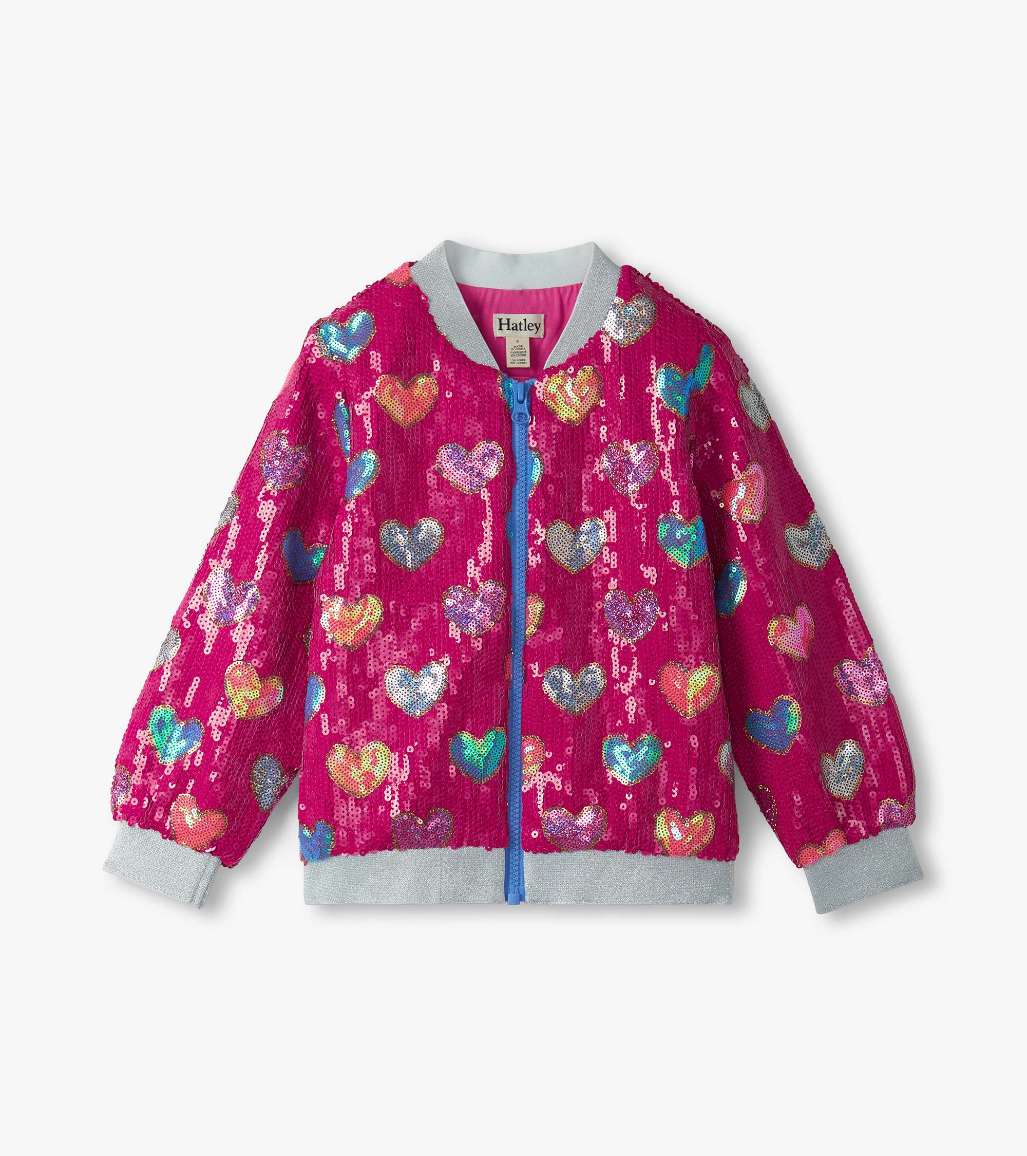 Hatley Girls Pink Busted Hearts Sequin Bomber Jacket