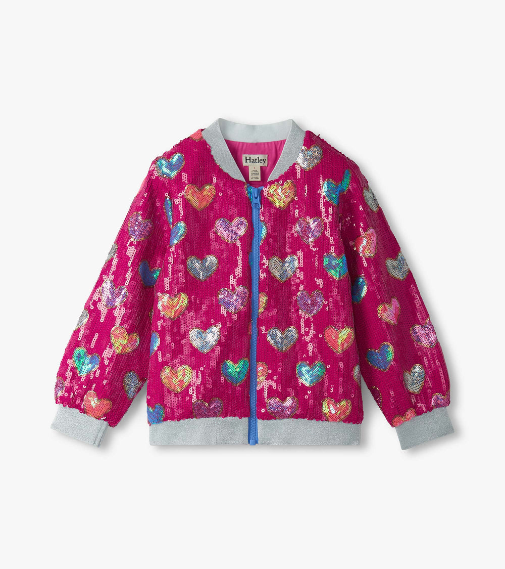 Hatley Girls Pink Busted Hearts Sequin Bomber Jacket