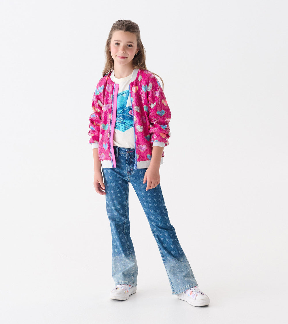 Hatley Girls Pink Busted Hearts Sequin Bomber Jacket