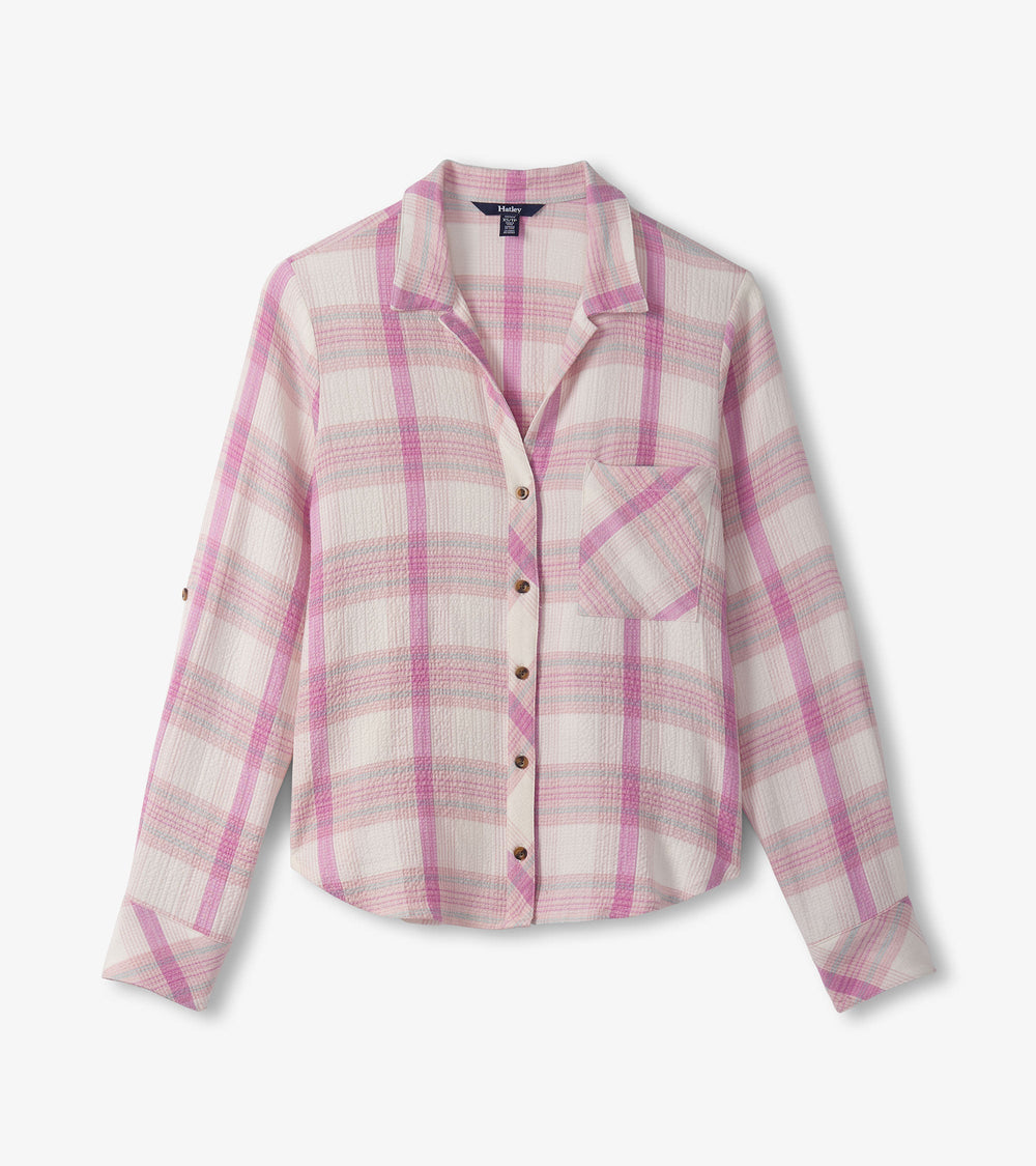 Hatley Lila Button Down - Pink Plaid