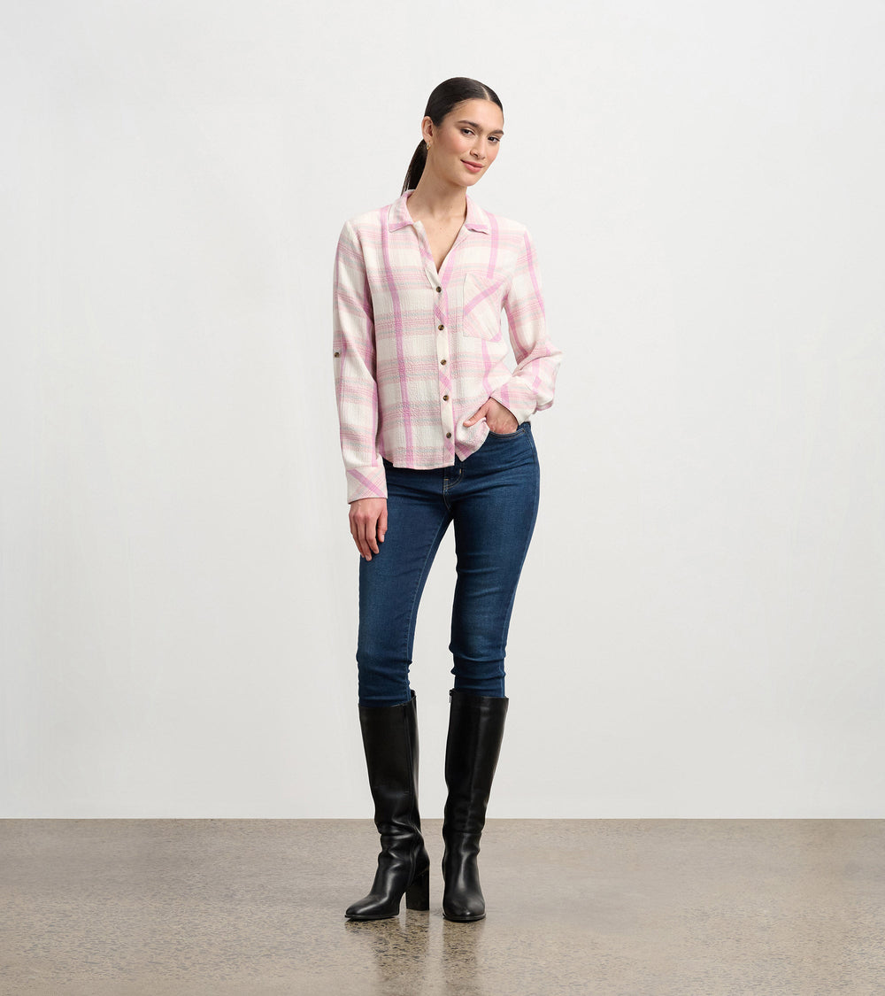 Hatley Lila Button Down - Pink Plaid
