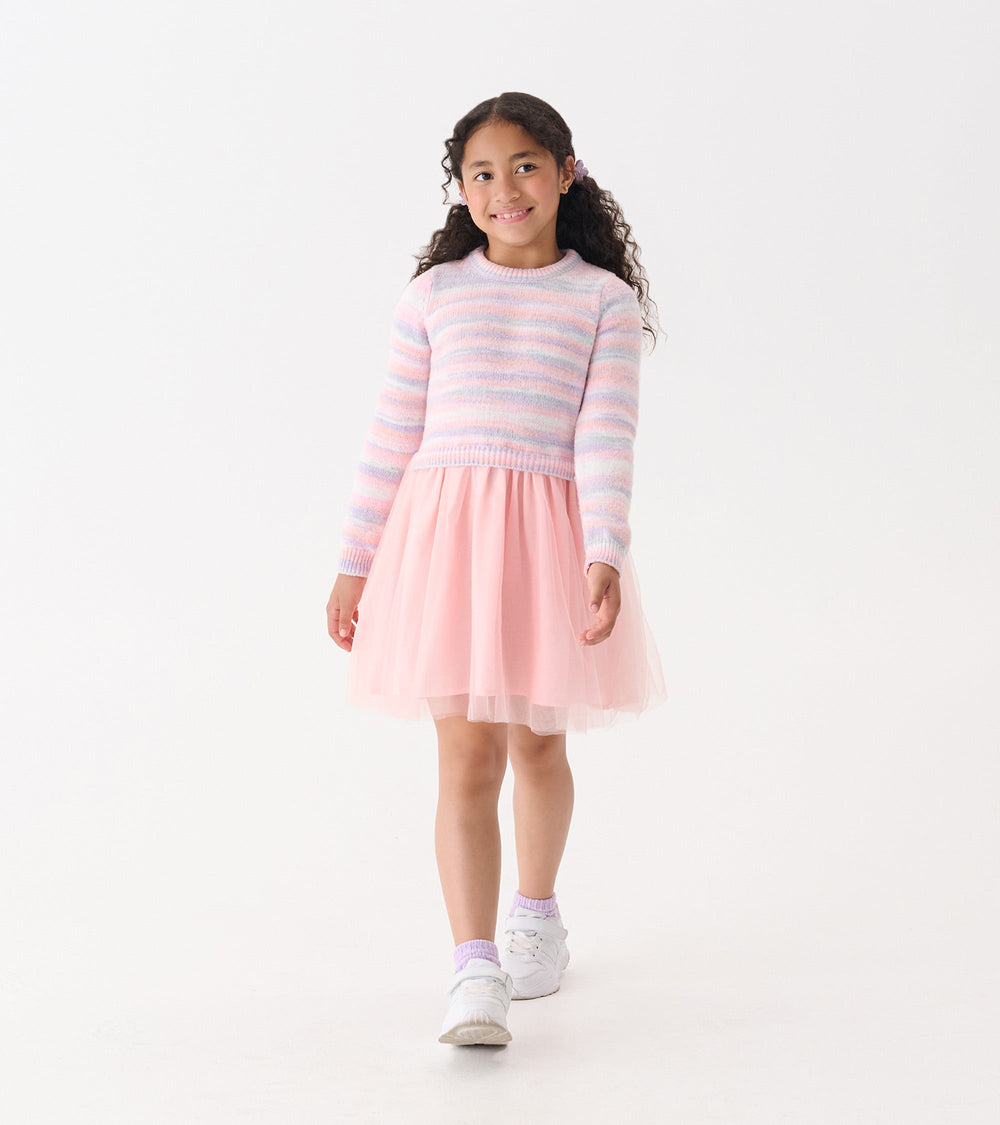 Hatley Girls Pastel Rainbow Fuzzy Mixed Skirt Dress