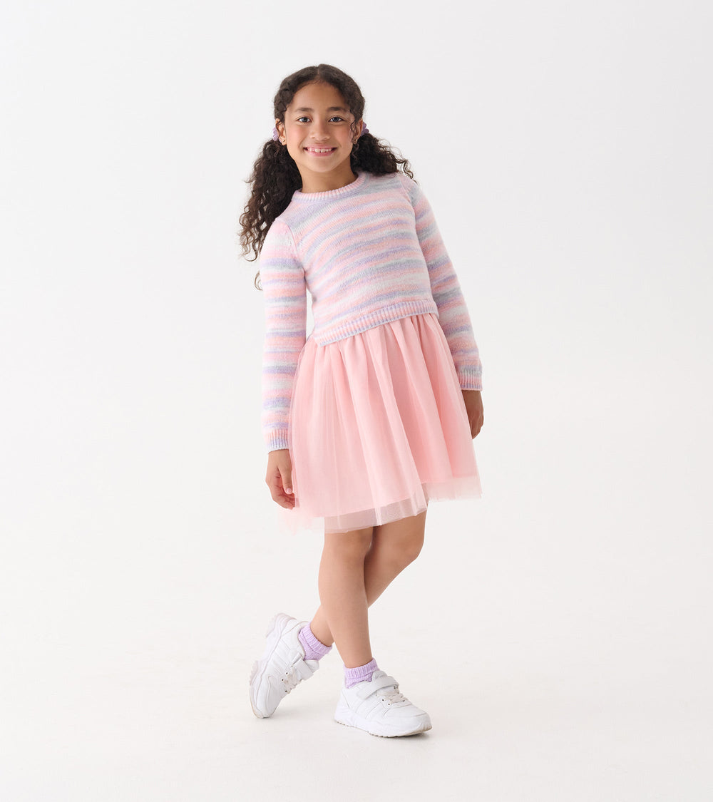 Hatley Girls Pastel Rainbow Fuzzy Mixed Skirt Dress