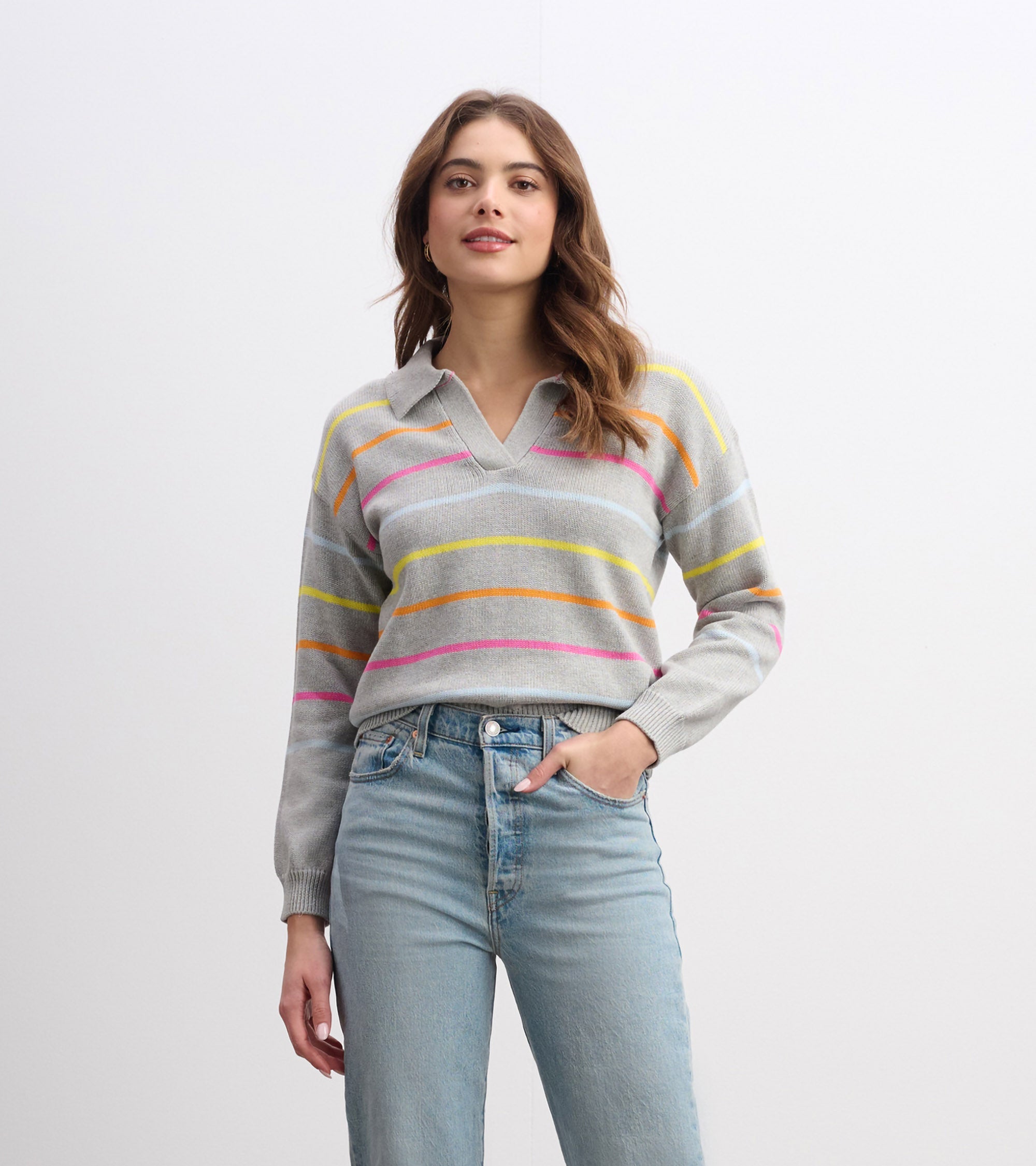 Hatley Johnny Collar Sweater - Sorbet Stripes