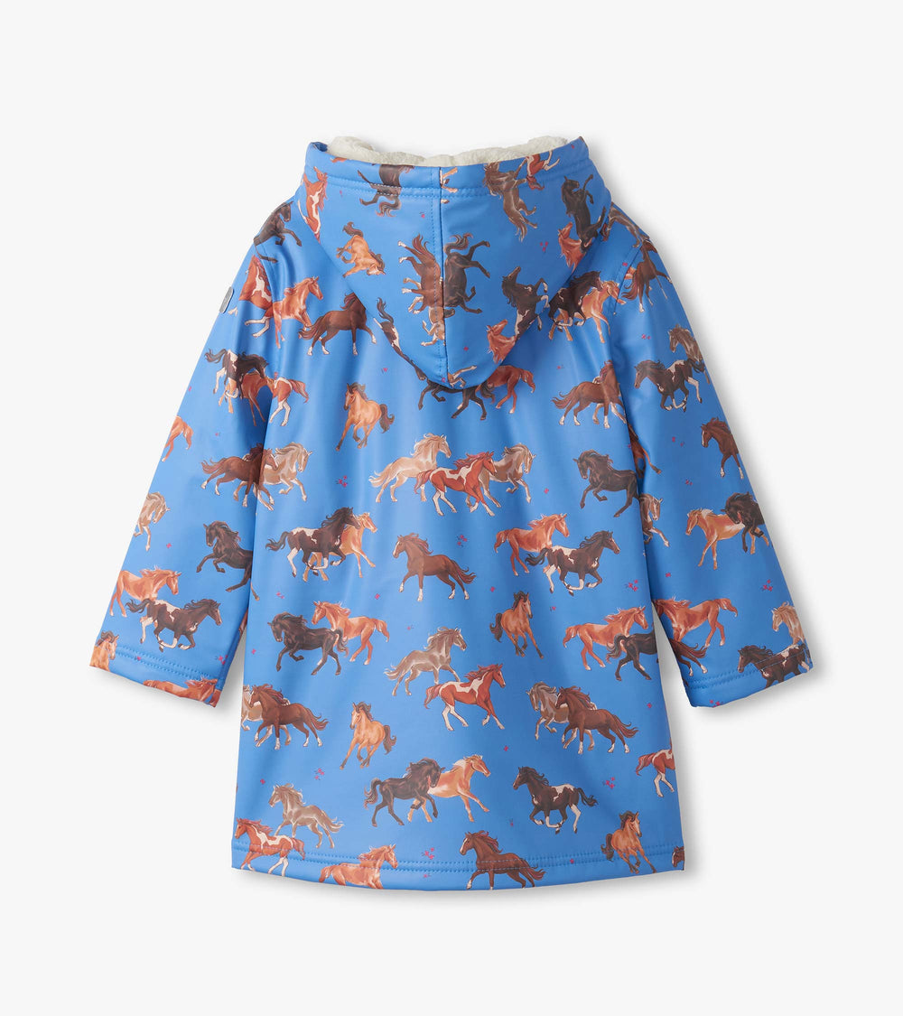 Hatley Girls Tinsel Horses Sherpa Lined Button-Up Rain Jacket