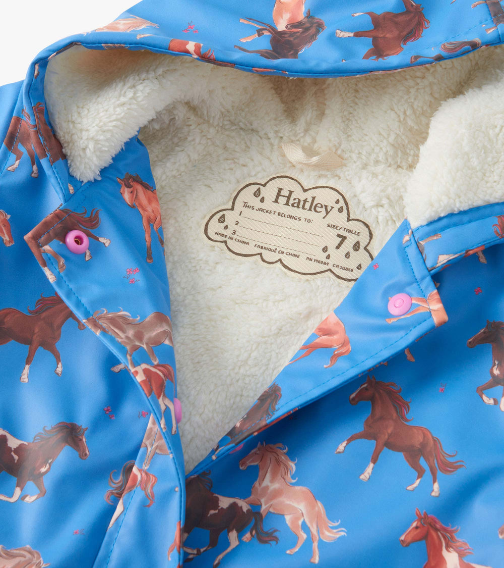 Hatley Girls Tinsel Horses Sherpa Lined Button-Up Rain Jacket