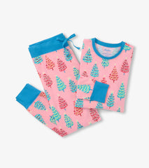 Hatley Women's Pink Bottle Brush Trees Glow in the Dark Cotton Pajama Set