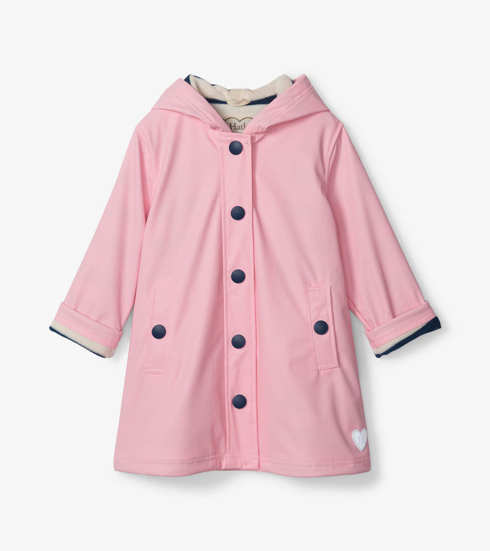 Hatley Girls Pink & Navy Button-Up Rain Jacket
