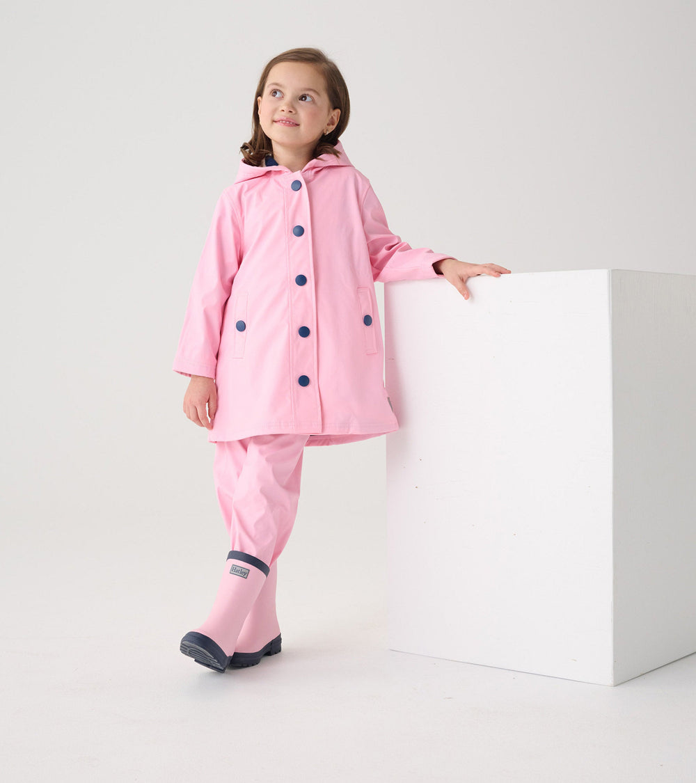 Hatley Girls Pink & Navy Button-Up Rain Jacket
