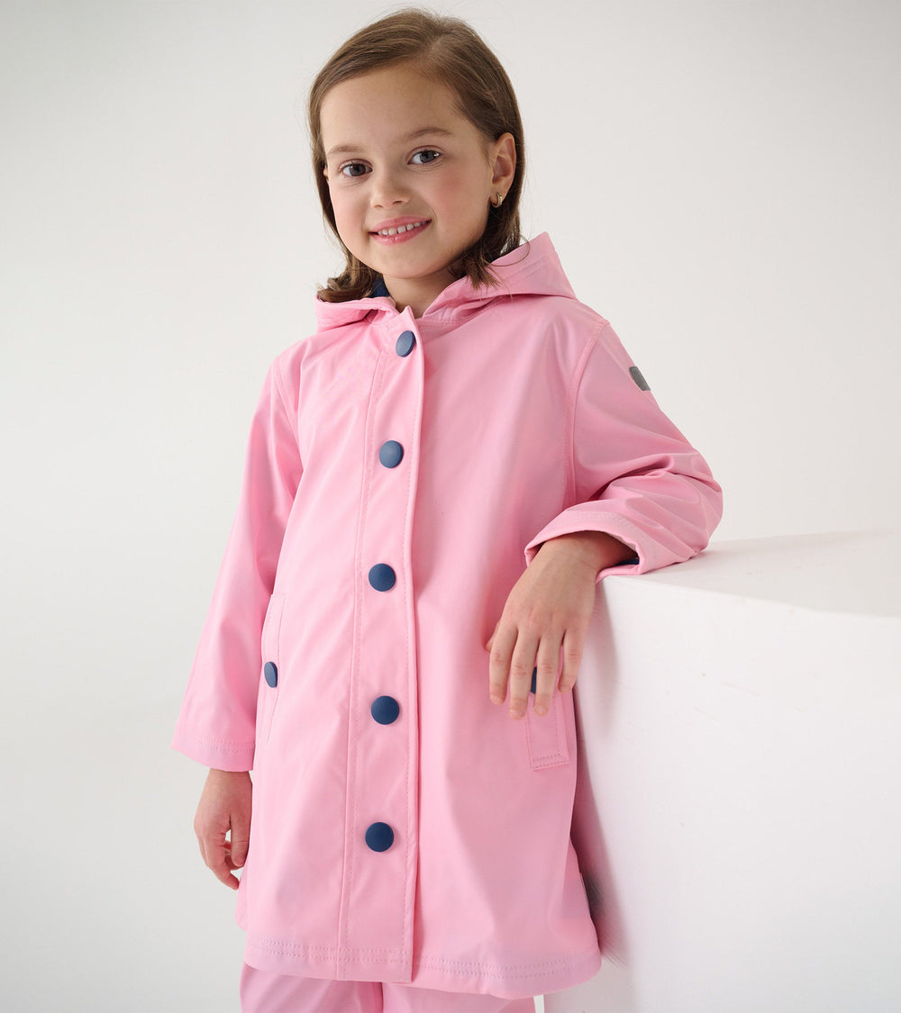 Hatley Girls Pink & Navy Button-Up Rain Jacket