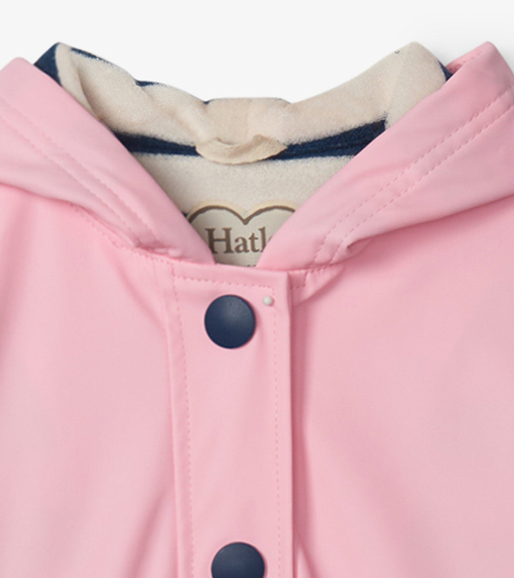 Hatley Girls Pink & Navy Button-Up Rain Jacket
