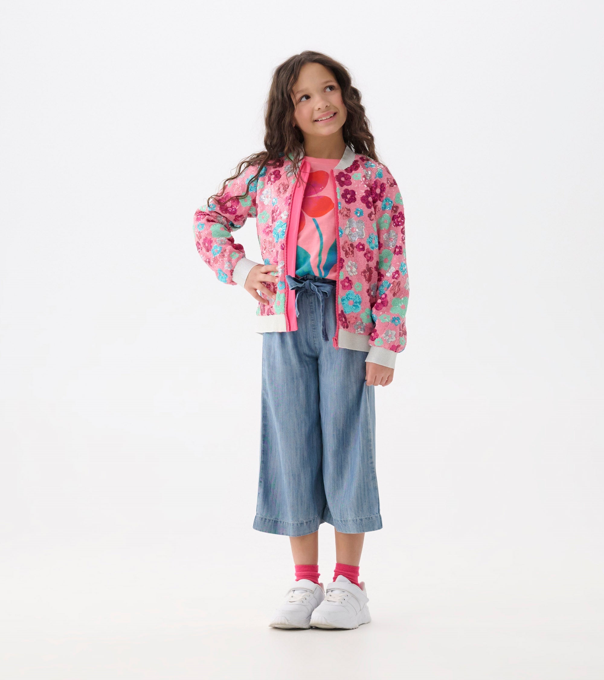 Hatley Girls Smokey Blue Wash Cropped Paperbag Pants