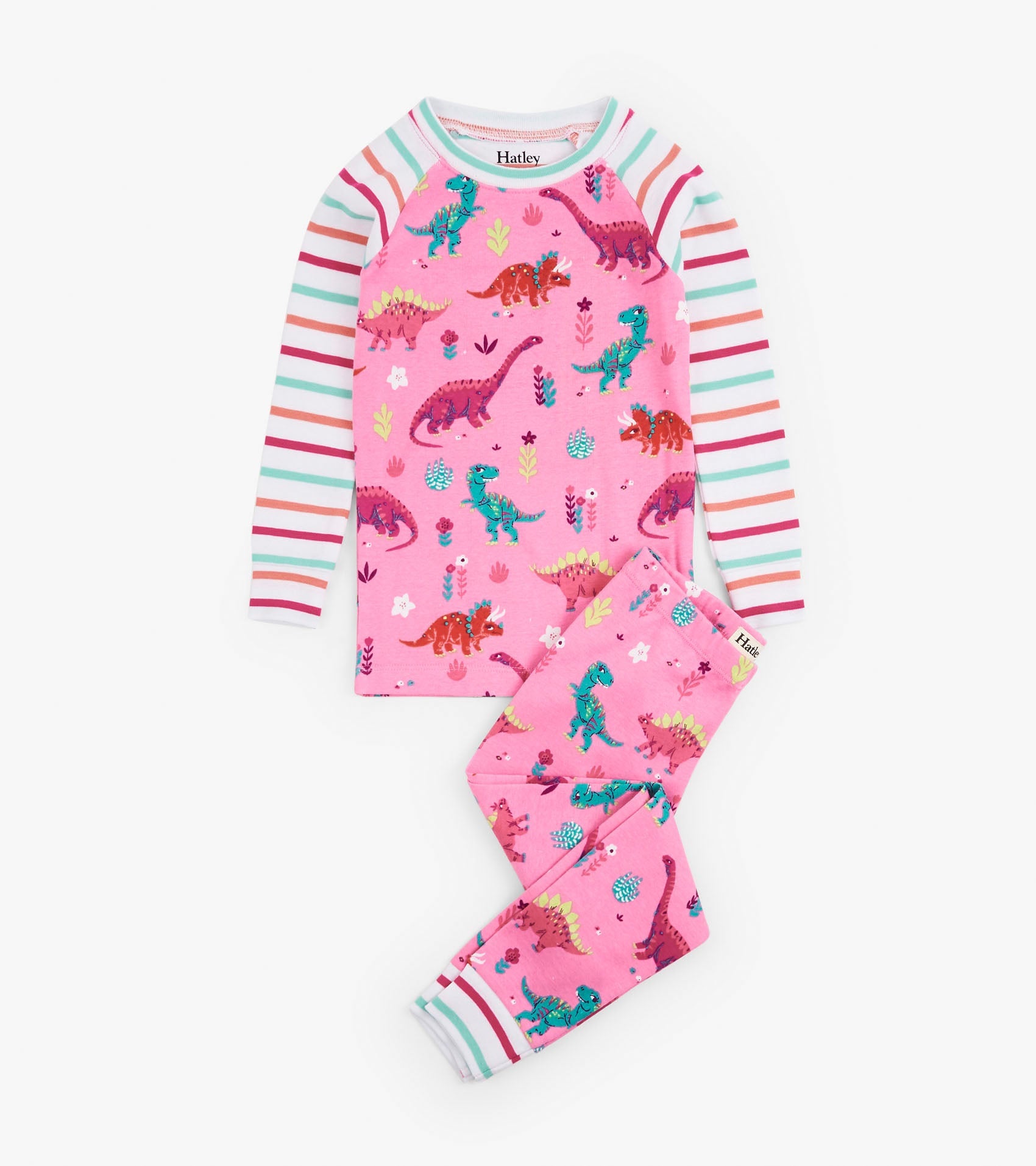 Hatley Girls Darling Dinos Cotton Raglan Pajama Set