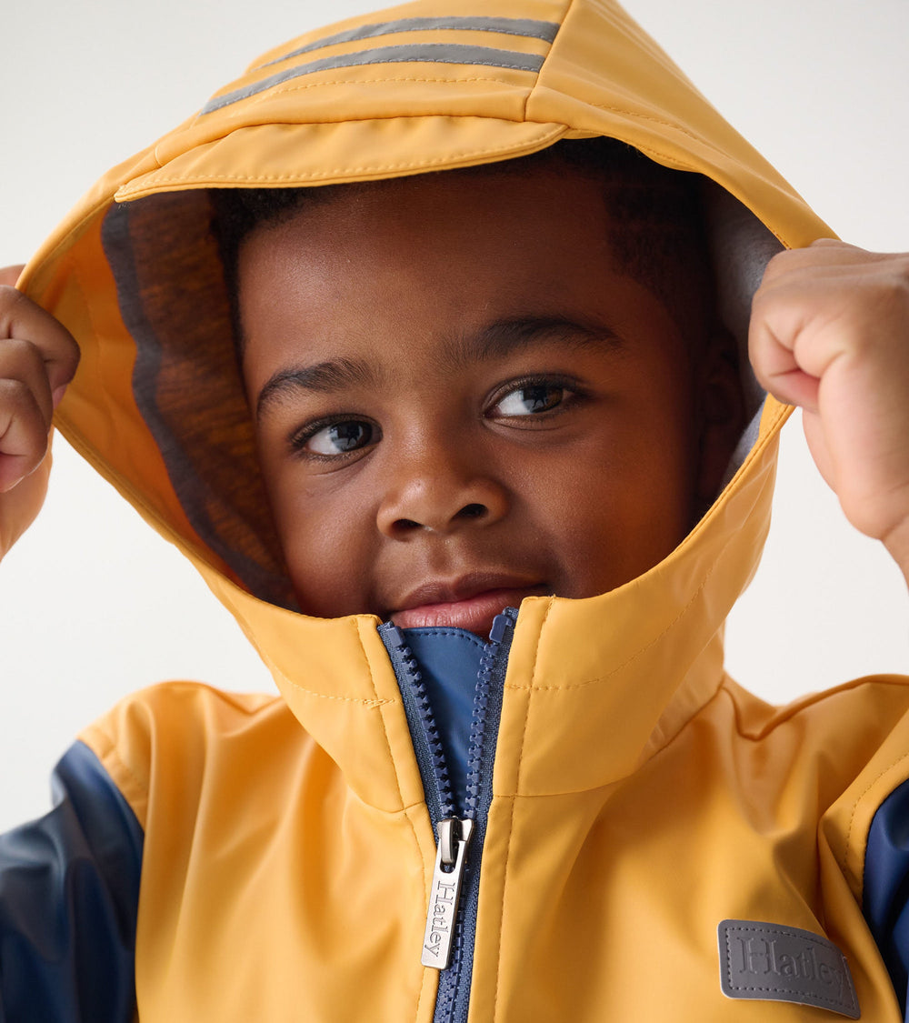 Hatley Kids Yellow & Navy Zip-Up Rain Jacket