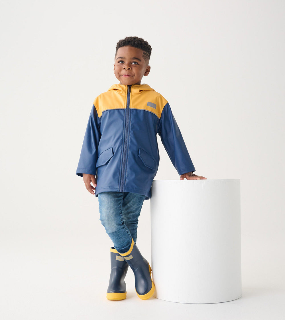Hatley Kids Yellow & Navy Zip-Up Rain Jacket