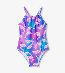 Hatley Girls Airbrush Dolphins Gather Front Swimsuit